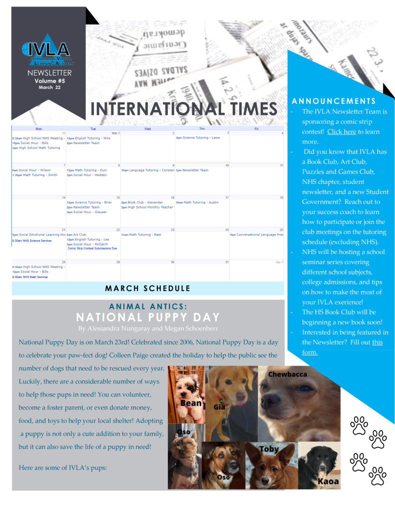 IVLA HS March Newsletter 1